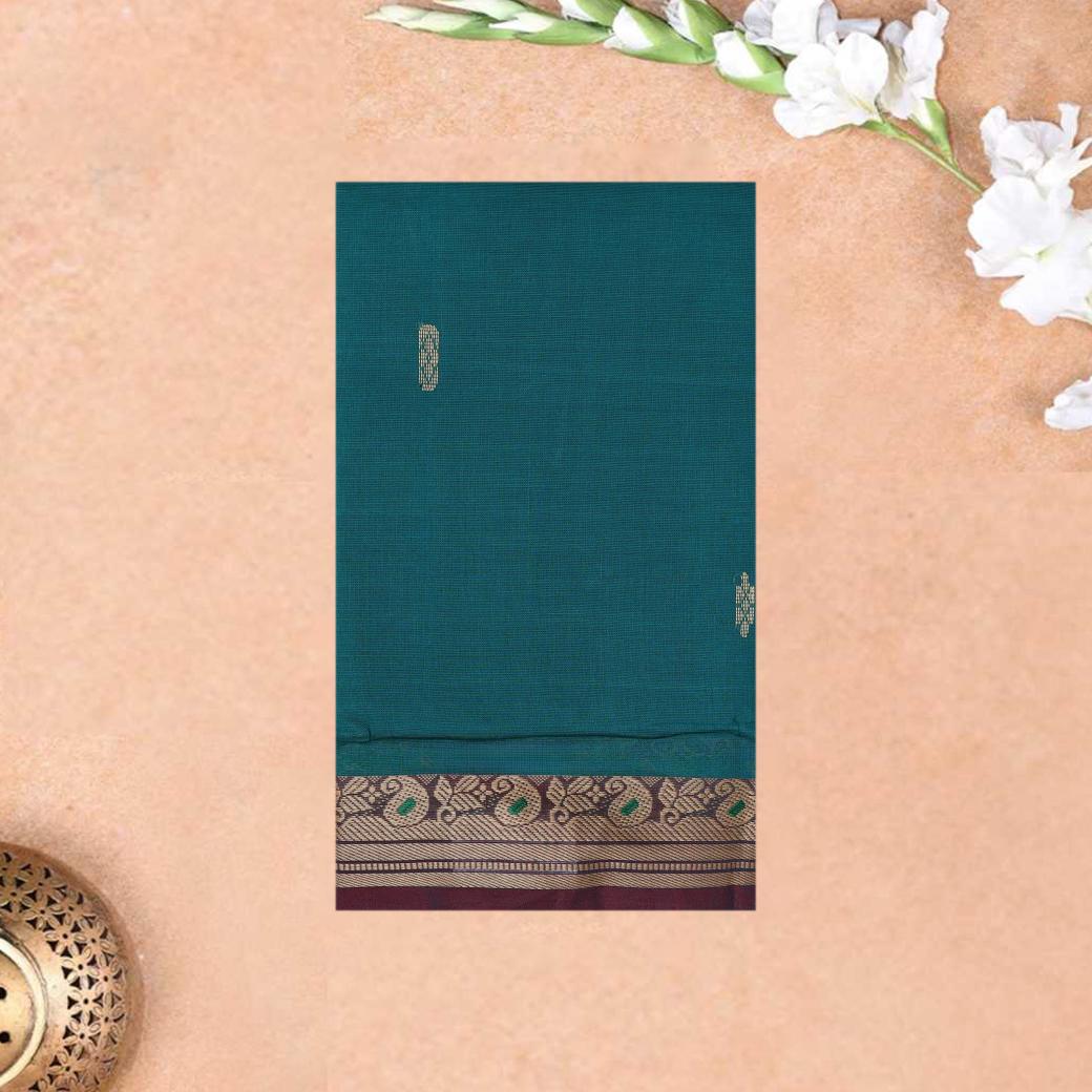 Peacock Blue Colour Pure Cotton Saree with Contrast Border