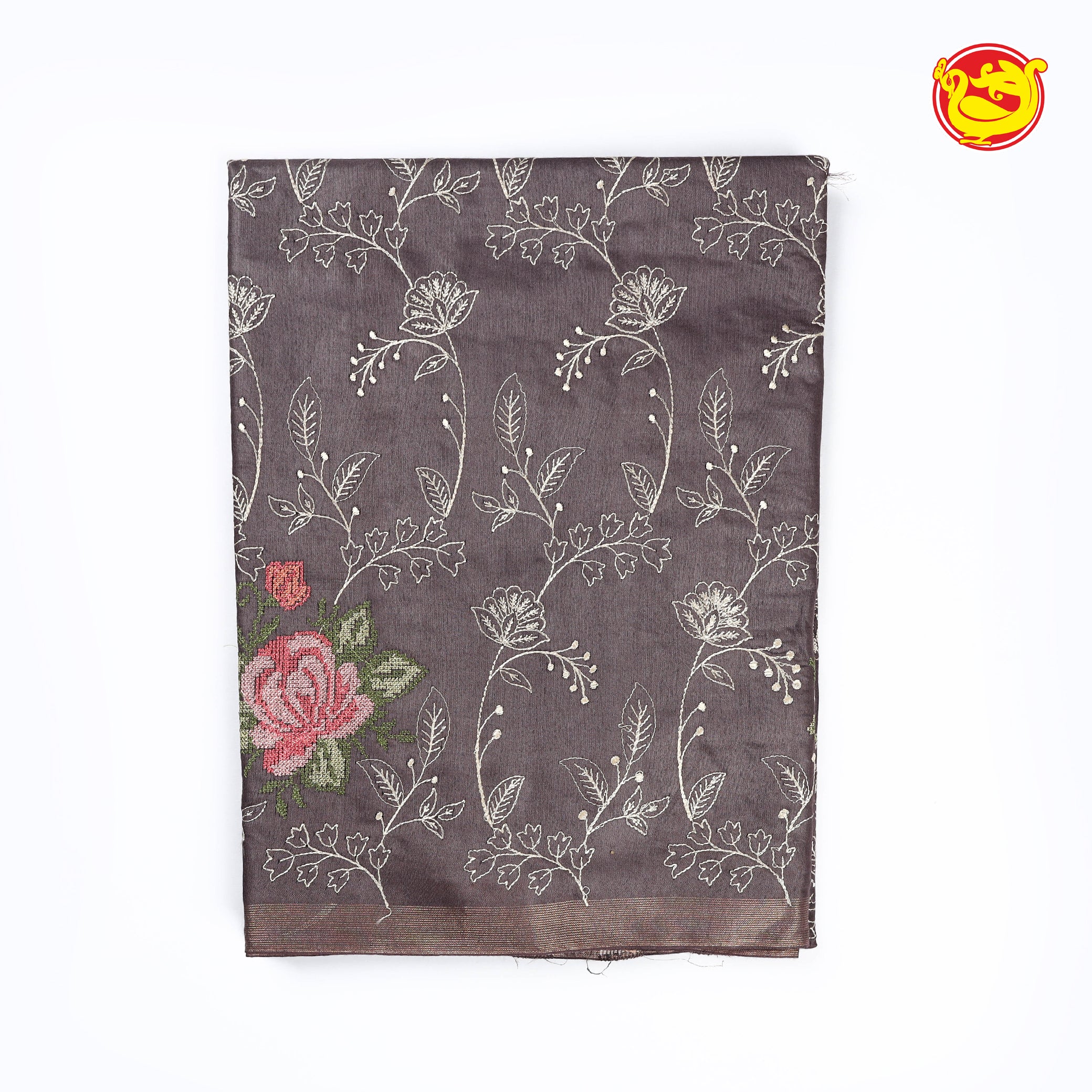Dark Chocolate brown art tussar saree with embroidery