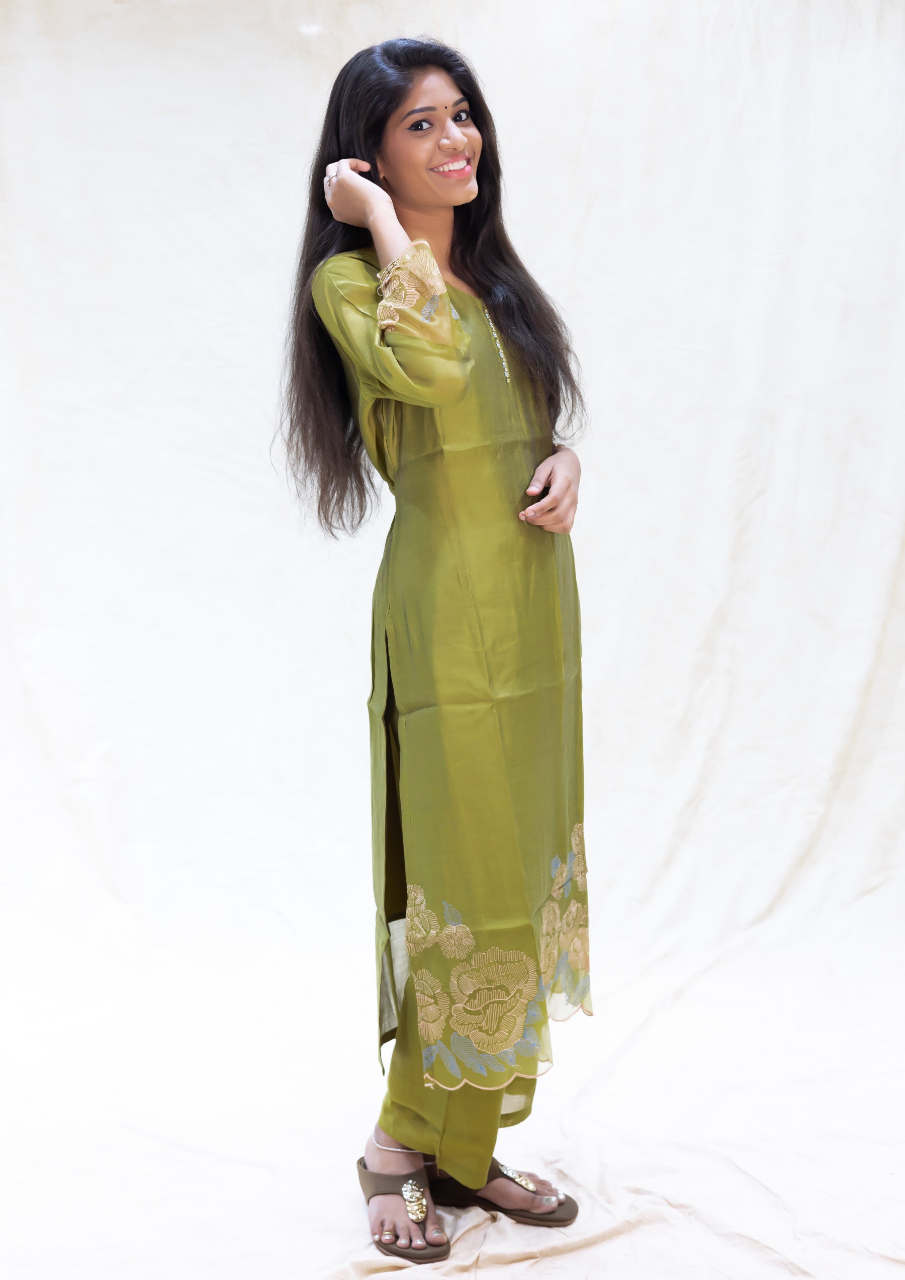 Anicham-Olive green Ladies Branded Co-ord-set Readymade