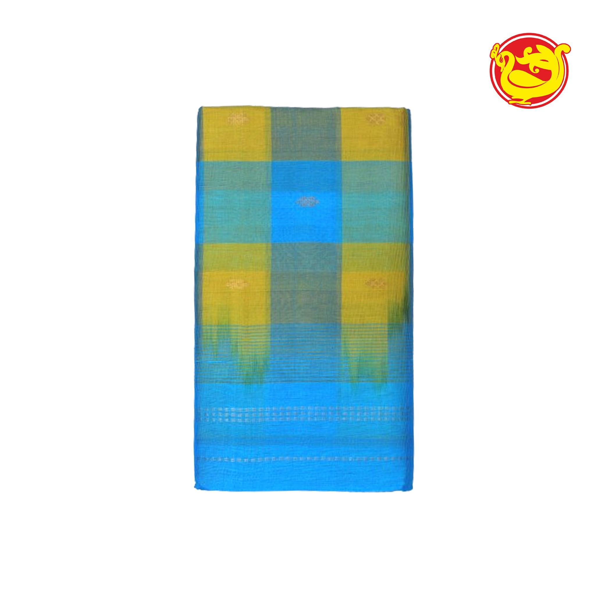 Sky Blue With Yellow Pure Arani Silk Cotton Saree