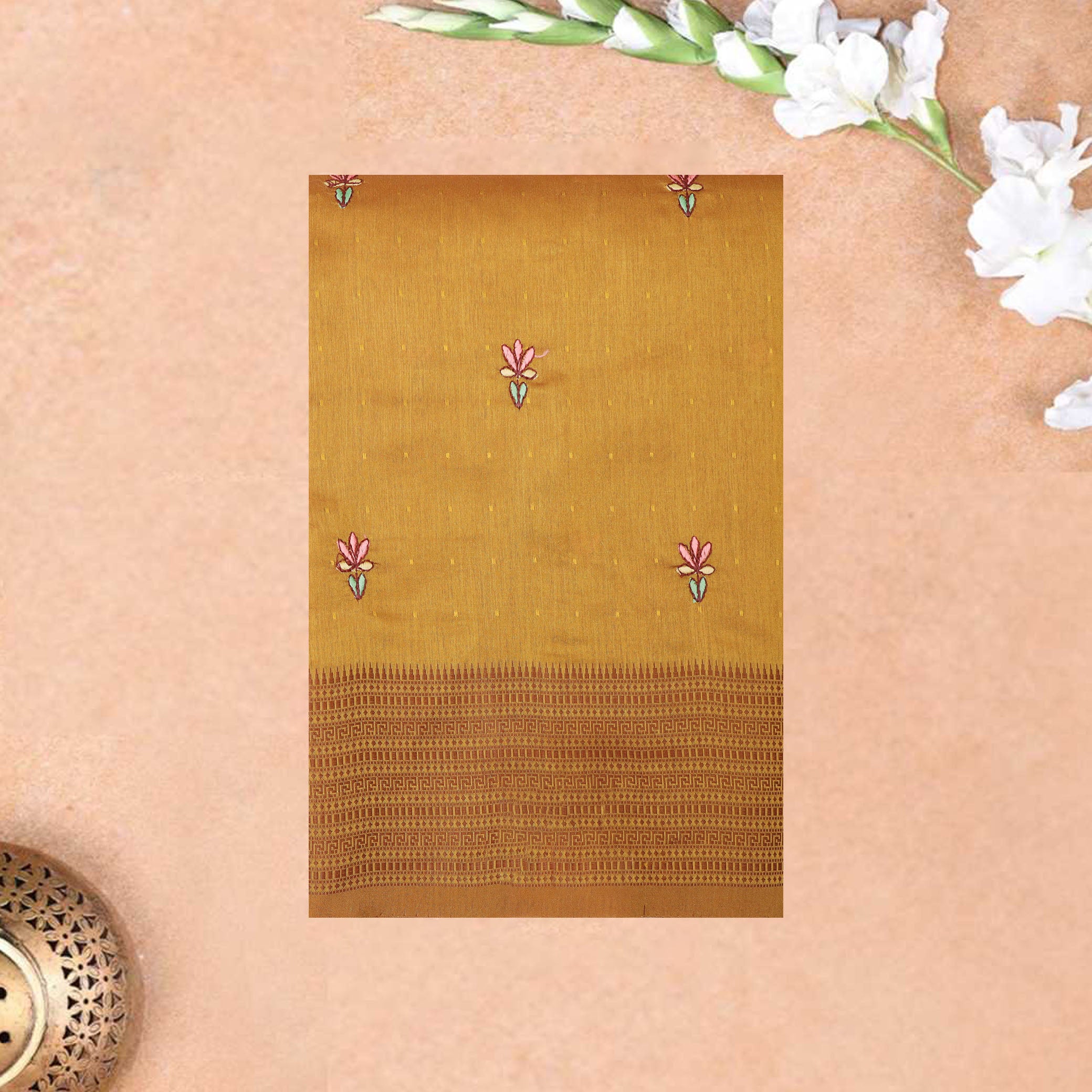 Mustard Yellow  With Orange Fancy Sarees