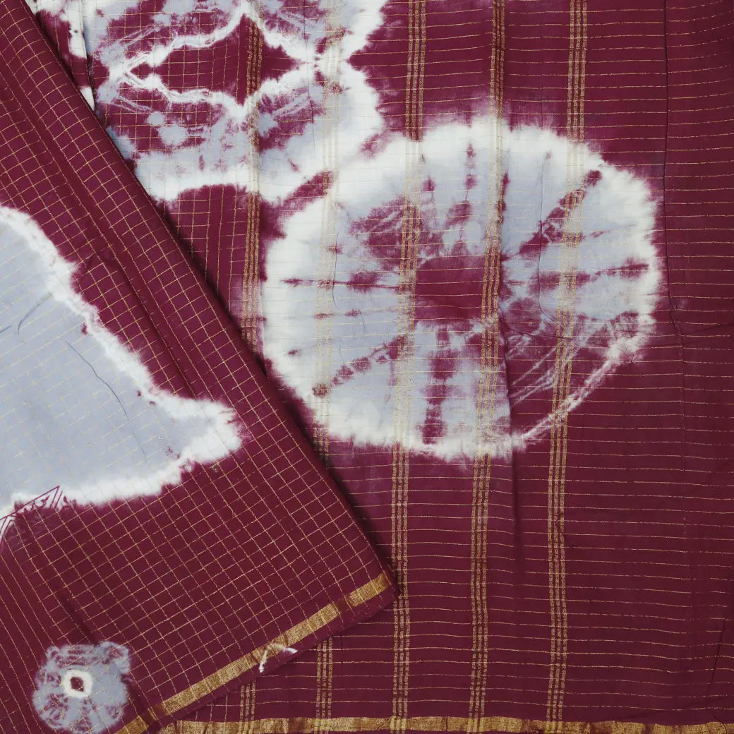 Grey With Maroon Sungudi Cotton Saree without Blouse