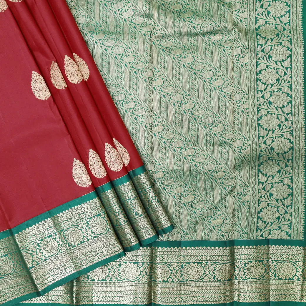 Red with Green Soft Silk Saree