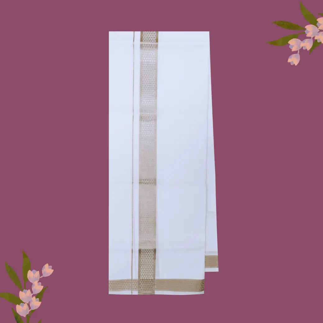 White with Beige Fancy Jari Border Single Layer Cotton Men’s Dhoti