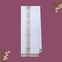 White with Beige Fancy Jari Border Single Layer Cotton Men’s Dhoti