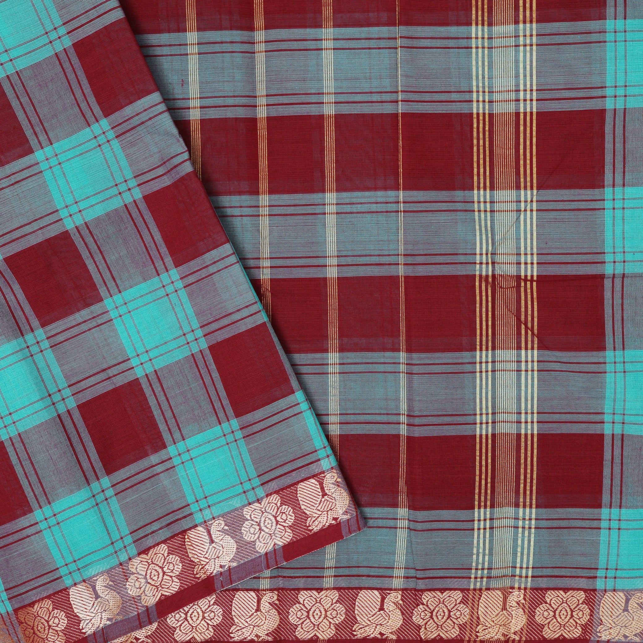 Multi Colour Small Checked Pattern Pure Chettinad Cotton Saree without Blous