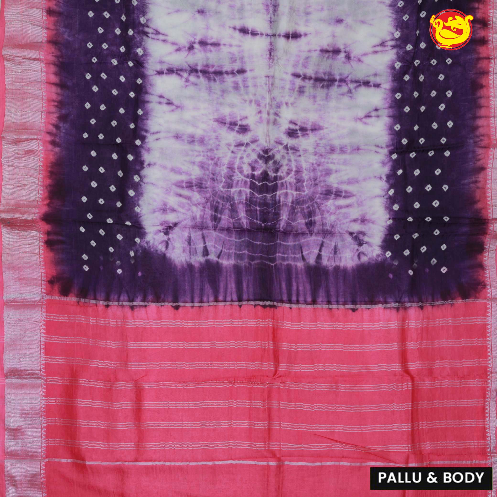 Purple with pink chanderi cotton saree with tie and dye prints