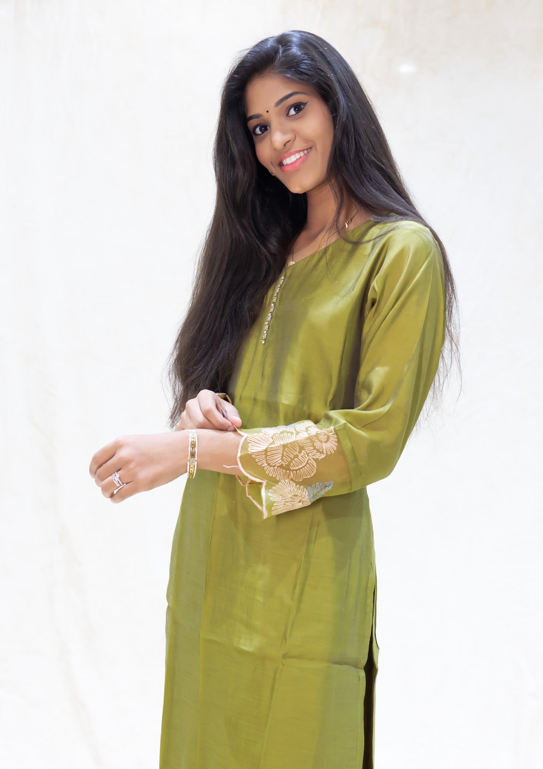 Anicham-Olive green Ladies Branded Co-ord-set Readymade