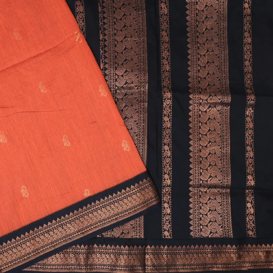 Orange With Black  Premium Quality Kalyani Cotton Saree