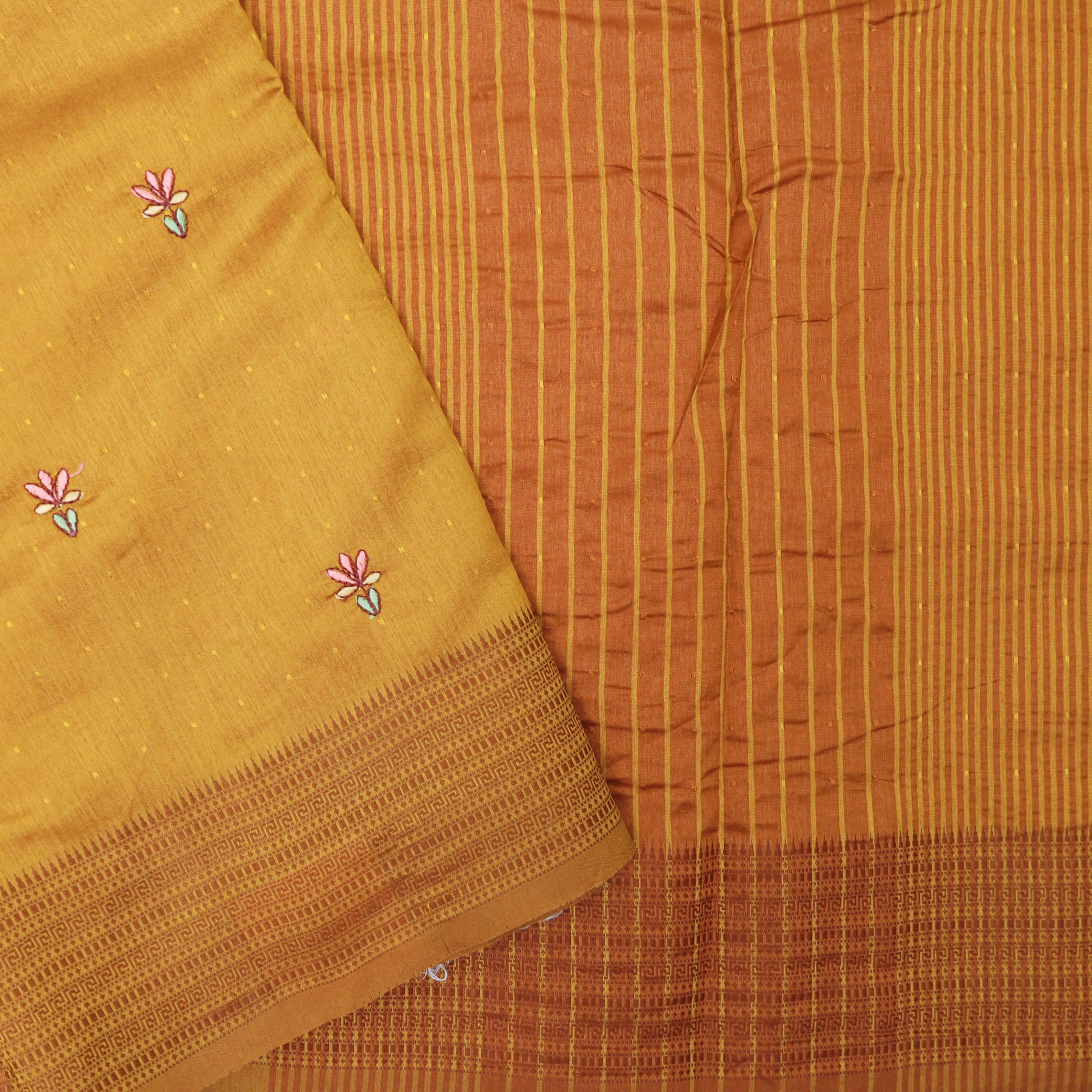 Mustard Yellow  With Orange Fancy Sarees