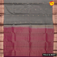 Grey with dark maroon border and pallu soft silk saree