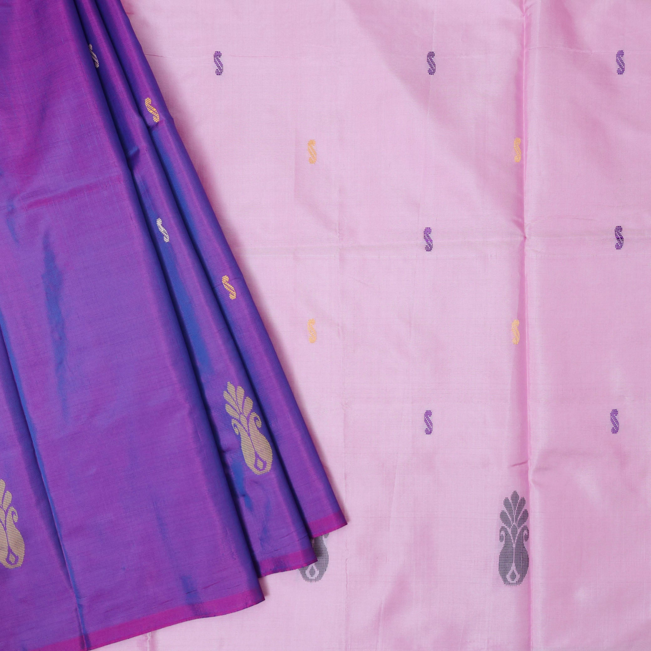 Dark Purple With Light Pink  Pallu Banana Pith Saree With Running Blouse