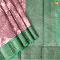 Unique Dark Onion Pink With Green Chanderi Silk Saree with Floral Design and Copper Zari Border - Thenianantham