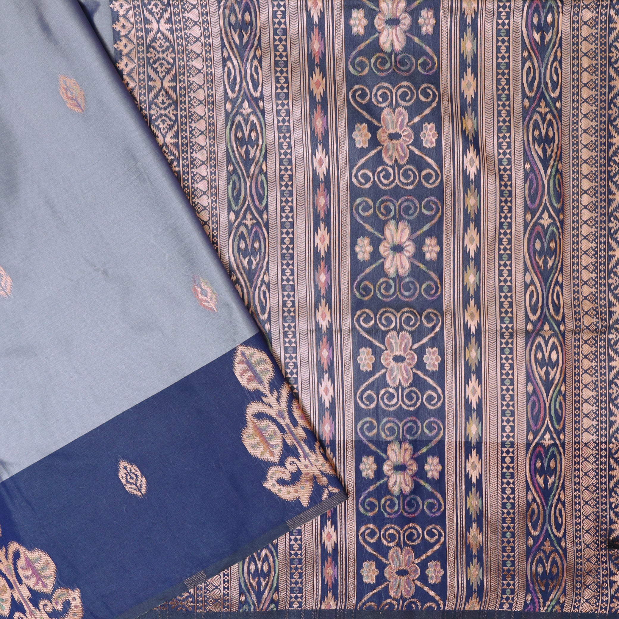 Grey with Blue Soft Silk Saree