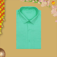 Pista Green With White Readymade Shirt And Matching Border Dhoti Set for Men