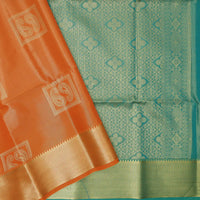 orange and teal Tissue Silk Saree