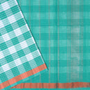 Green with white Checked Gold Zari Border Venkatagiri Pure Cotton without Blouse