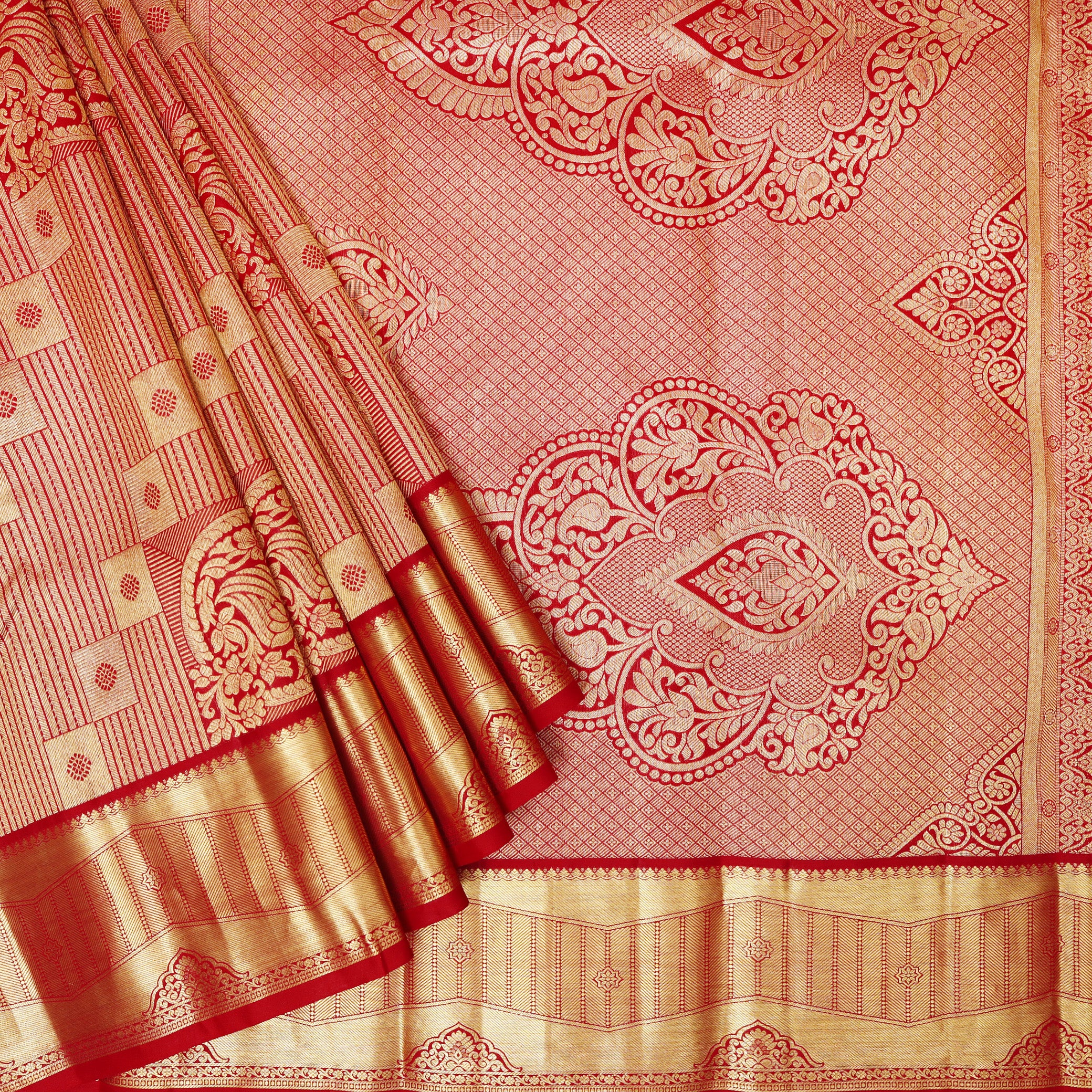Red Color Golden Zari Border Wedding Silk Saree