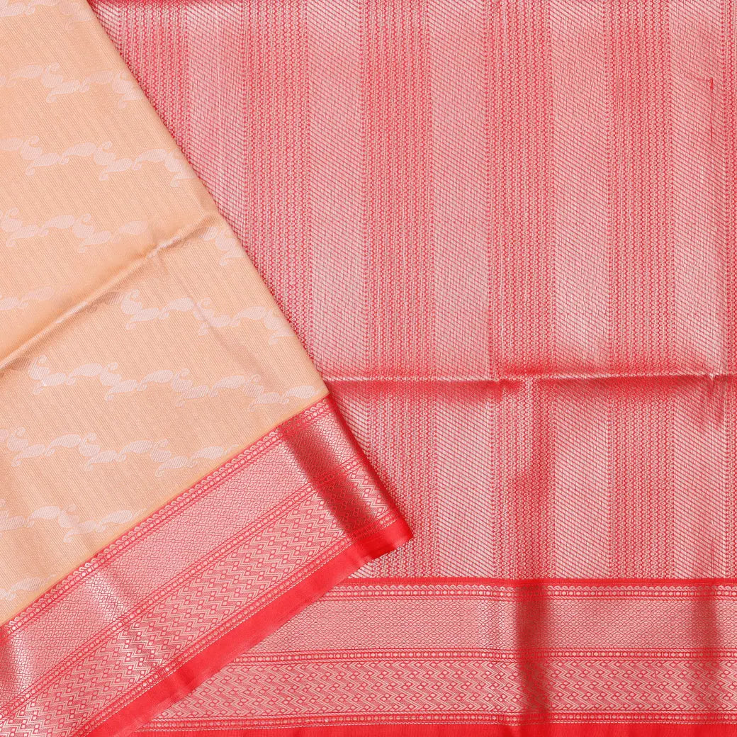 Light peach With Red  Soft Silk