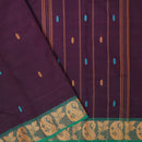 Dark Purple With Green Pure Cotton Saree without Blous