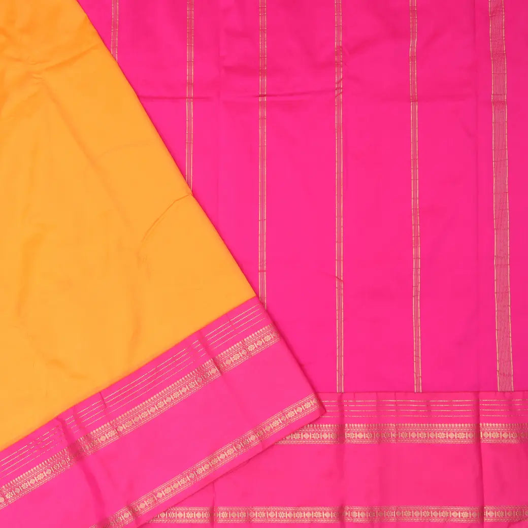 Mustard Yellow and Rani Pink Soft Silk Saree