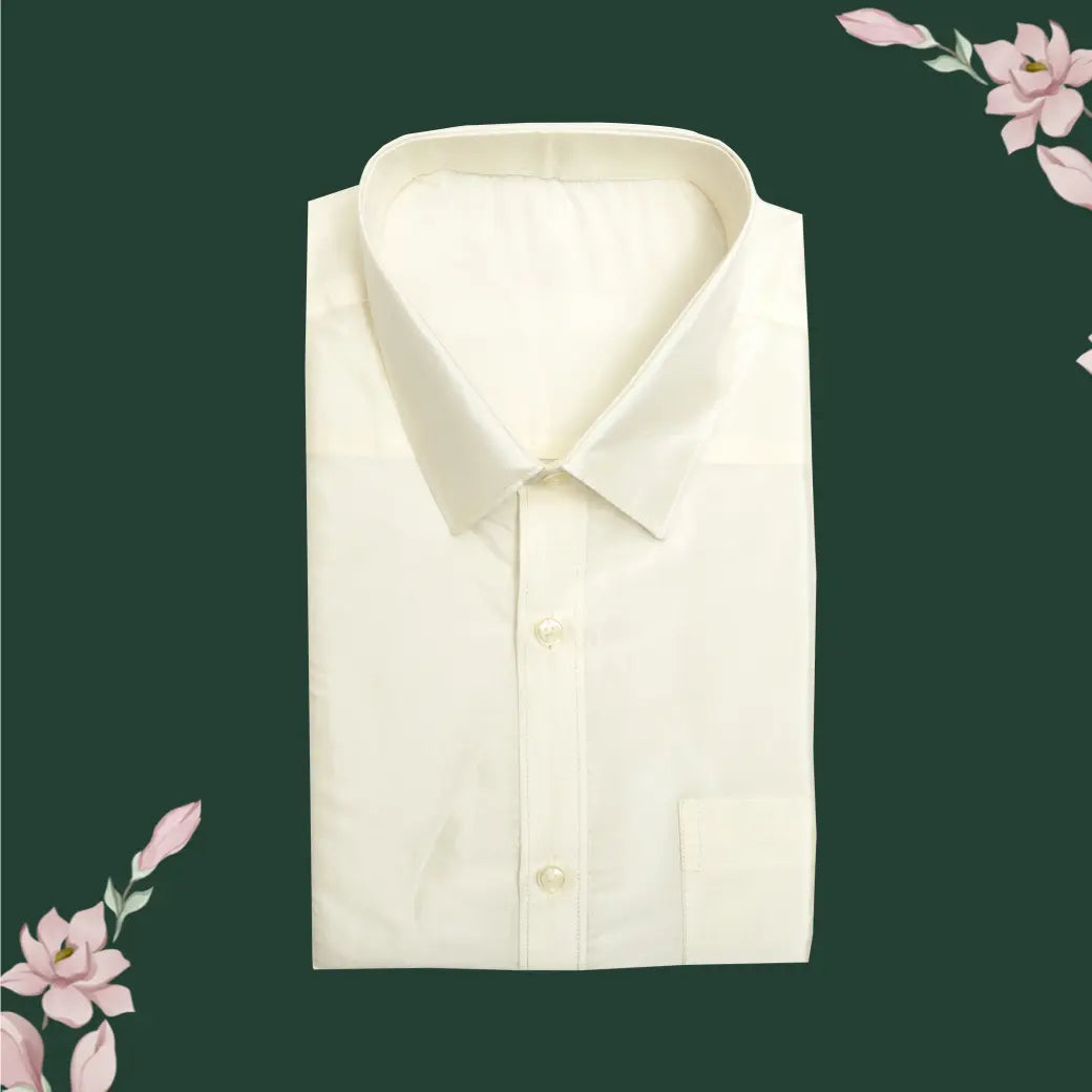 Cream with Gold Men’s Silk Readymade Shirt and Dhoti Set