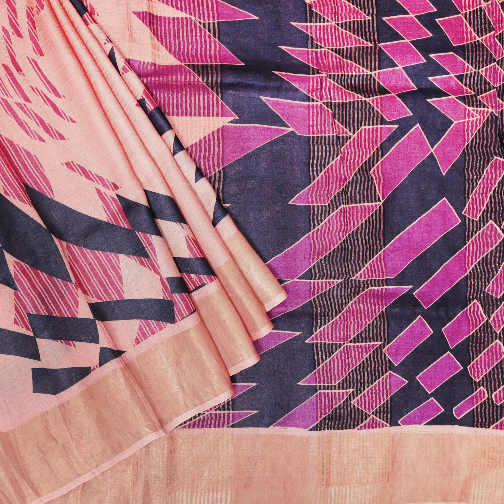 Pure Tussar Silk Saree Multi With Floral Design and Painted Prints and Zari Woven Border