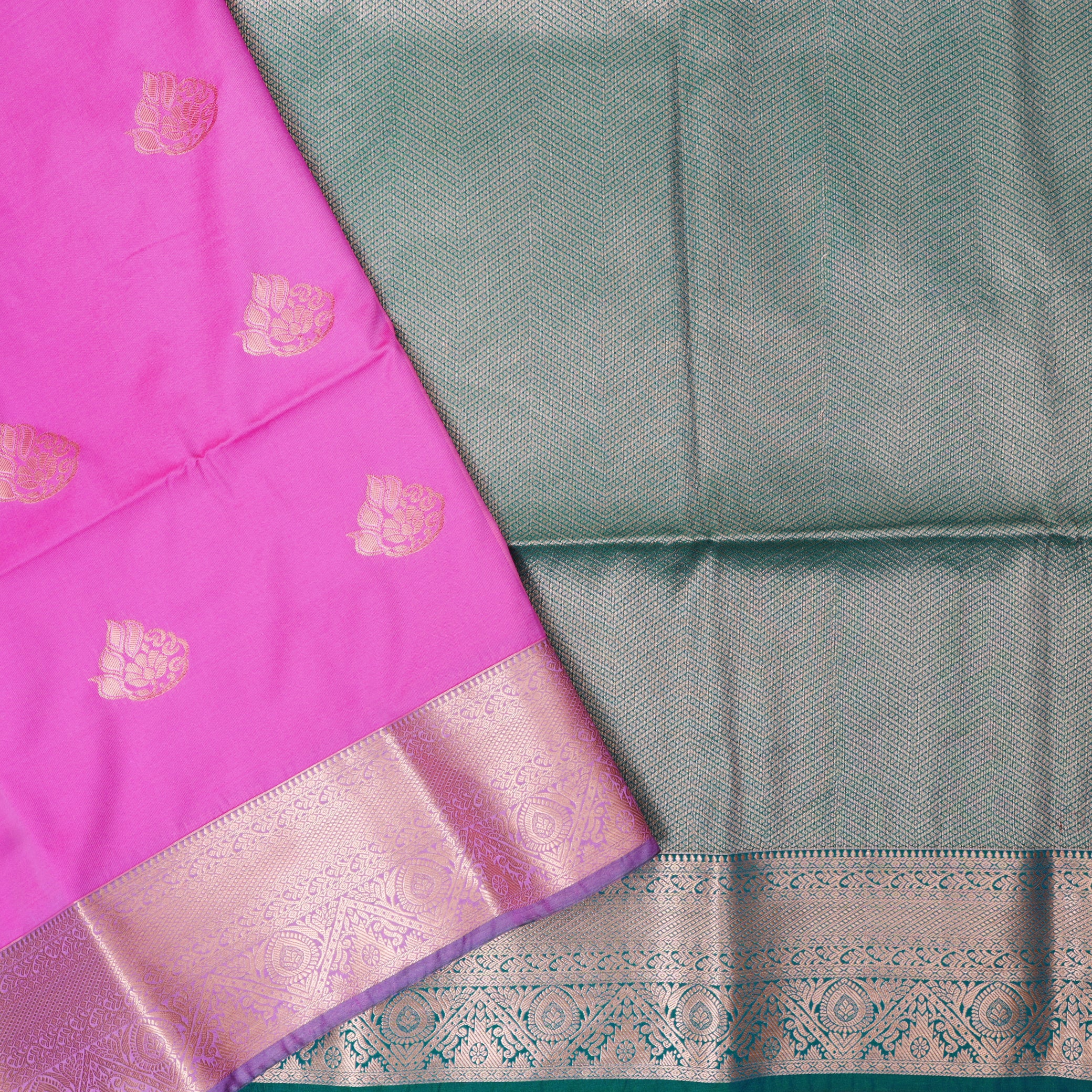 Pink with Green Soft Silk Saree