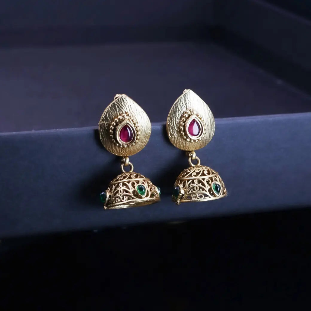 Antique matte necklace with matching jhumkas