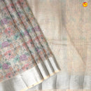 Beige With Silver Border Tissue Checks With Floral Digital Prints saree - Thenianantham