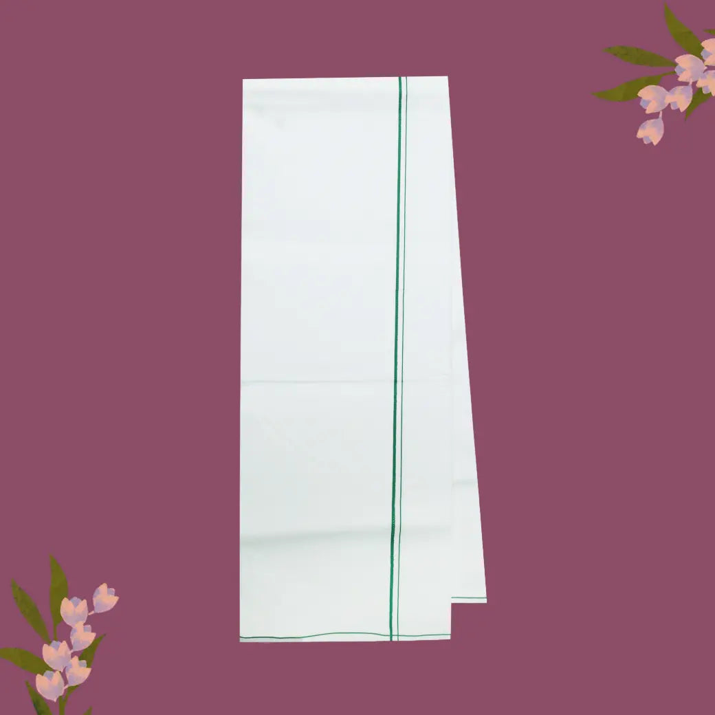 White with Green Border Single Layer Cotton Men’s Dhoti