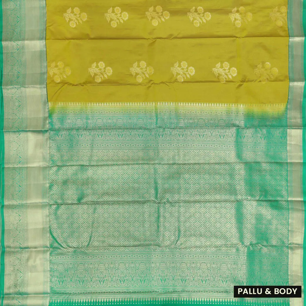 Mustard Green with Sea Green Soft Silk Saree