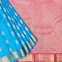 Blue  Colour Gold Zari Border Yuvana Semi Soft Silk Saree