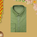 Olive Green Colour Readymade Shirt And Matching Border Dhoti Set for Men