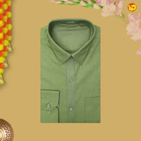 Olive Green Colour Readymade Shirt And Matching Border Dhoti Set for Men