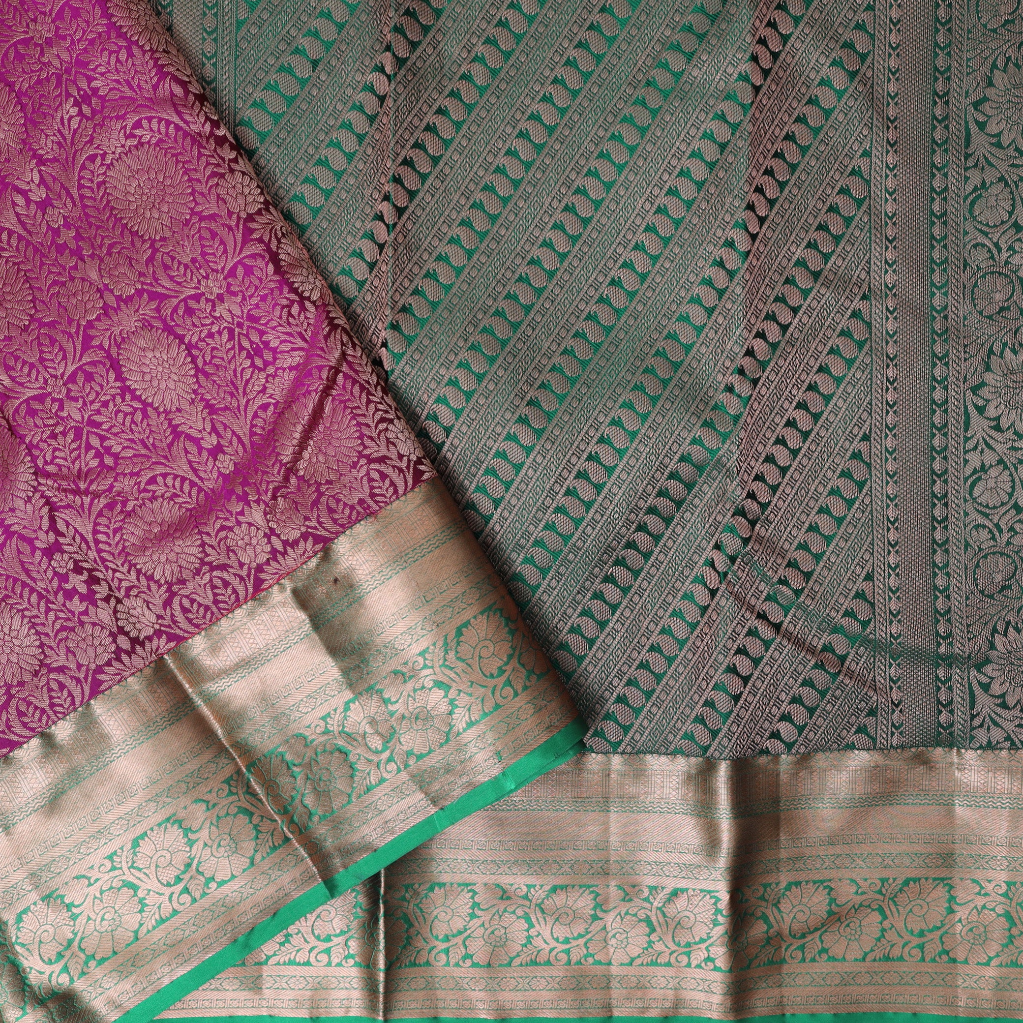 Magenta With Green Wedding Silk Saree