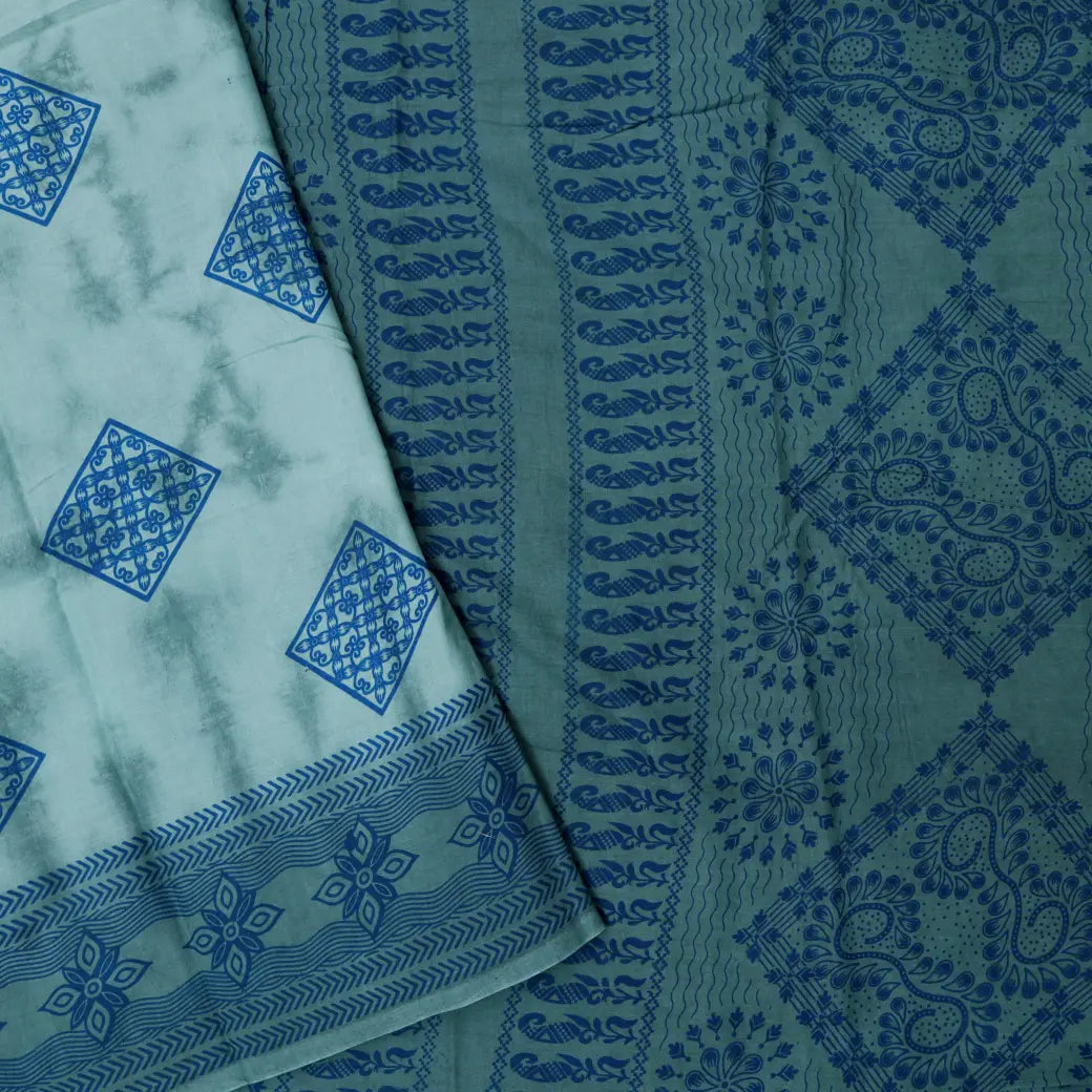 sea blue Sungudi Cotton Saree without Blouse