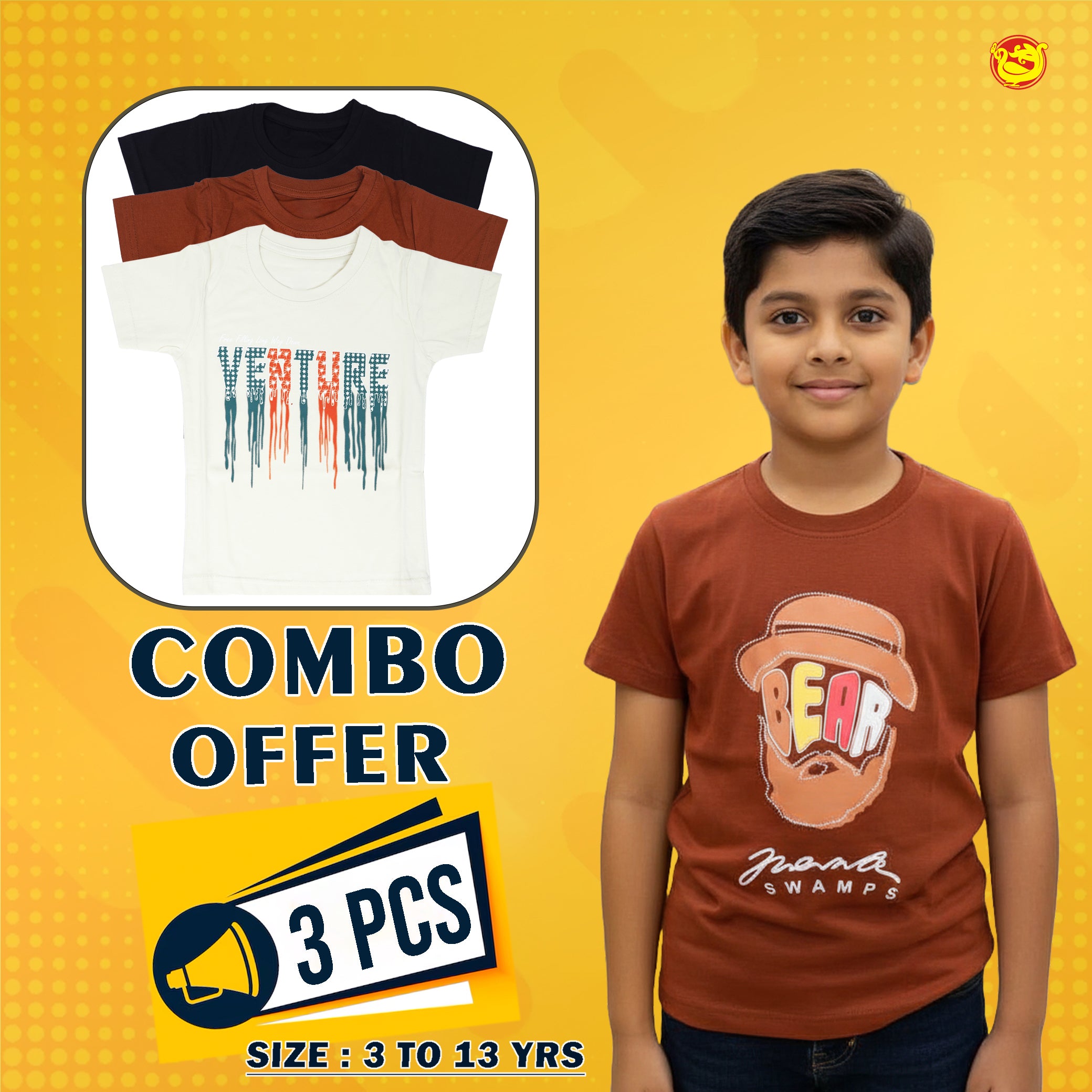 Boys 3 Pcs T-Shirt Combo