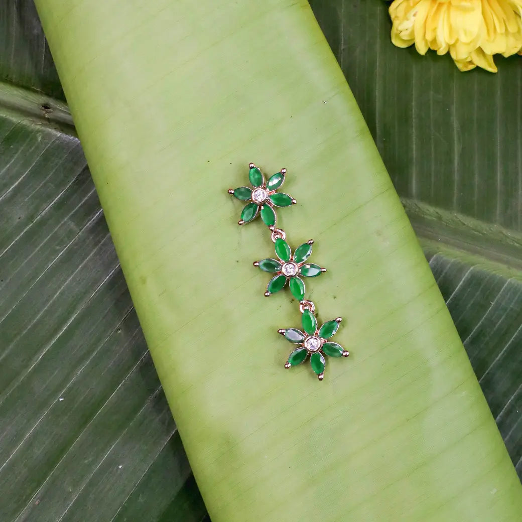 Hanging floral studs with Green stone