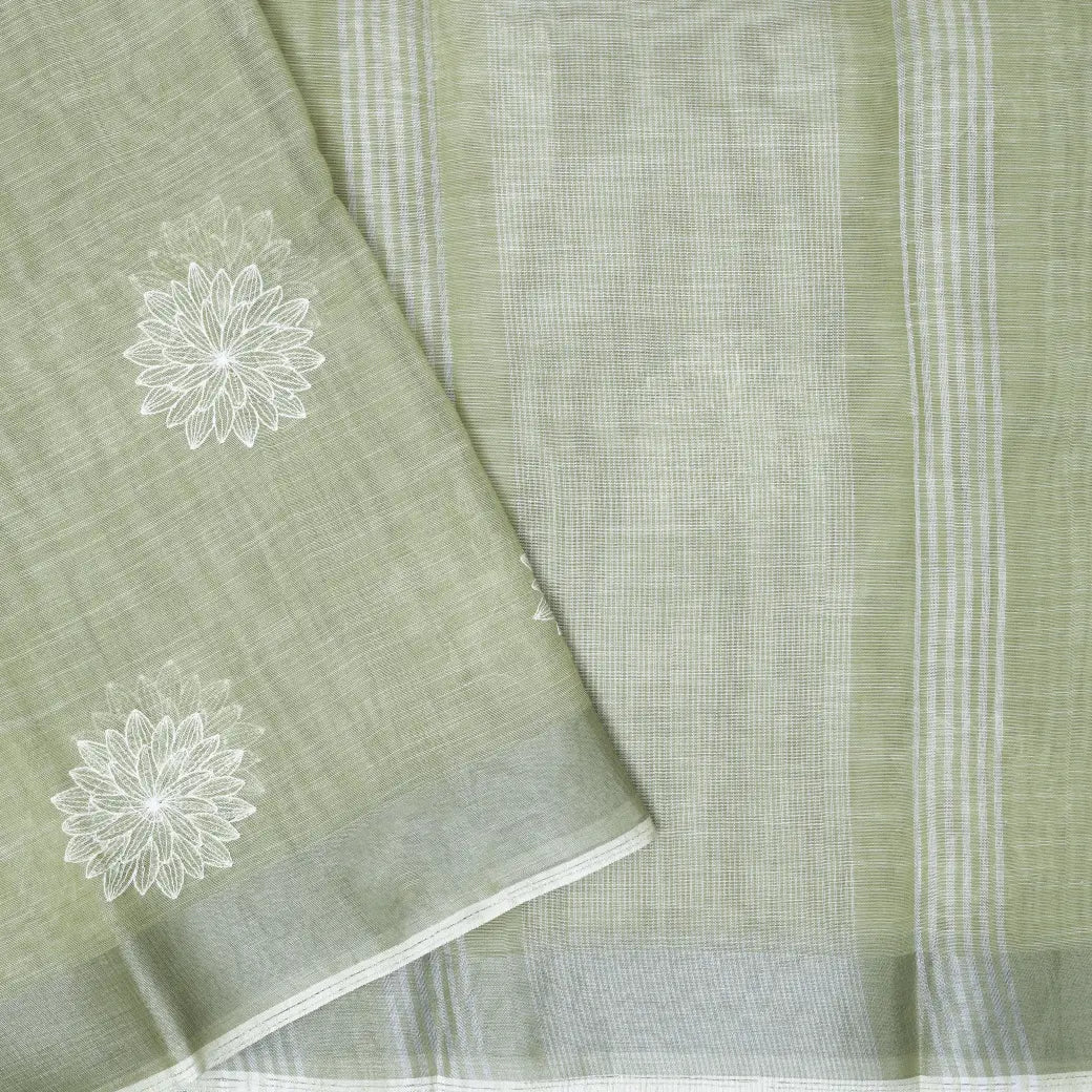 Dark Green Color Linen Cotton Saree
