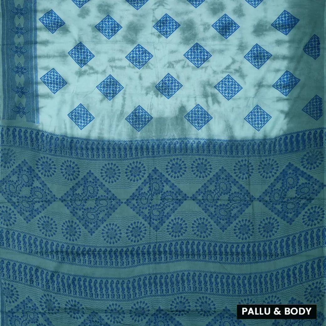 sea blue Sungudi Cotton Saree without Blouse
