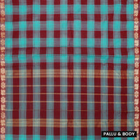 Multi Colour Small Checked Pattern Pure Chettinad Cotton Saree without Blous