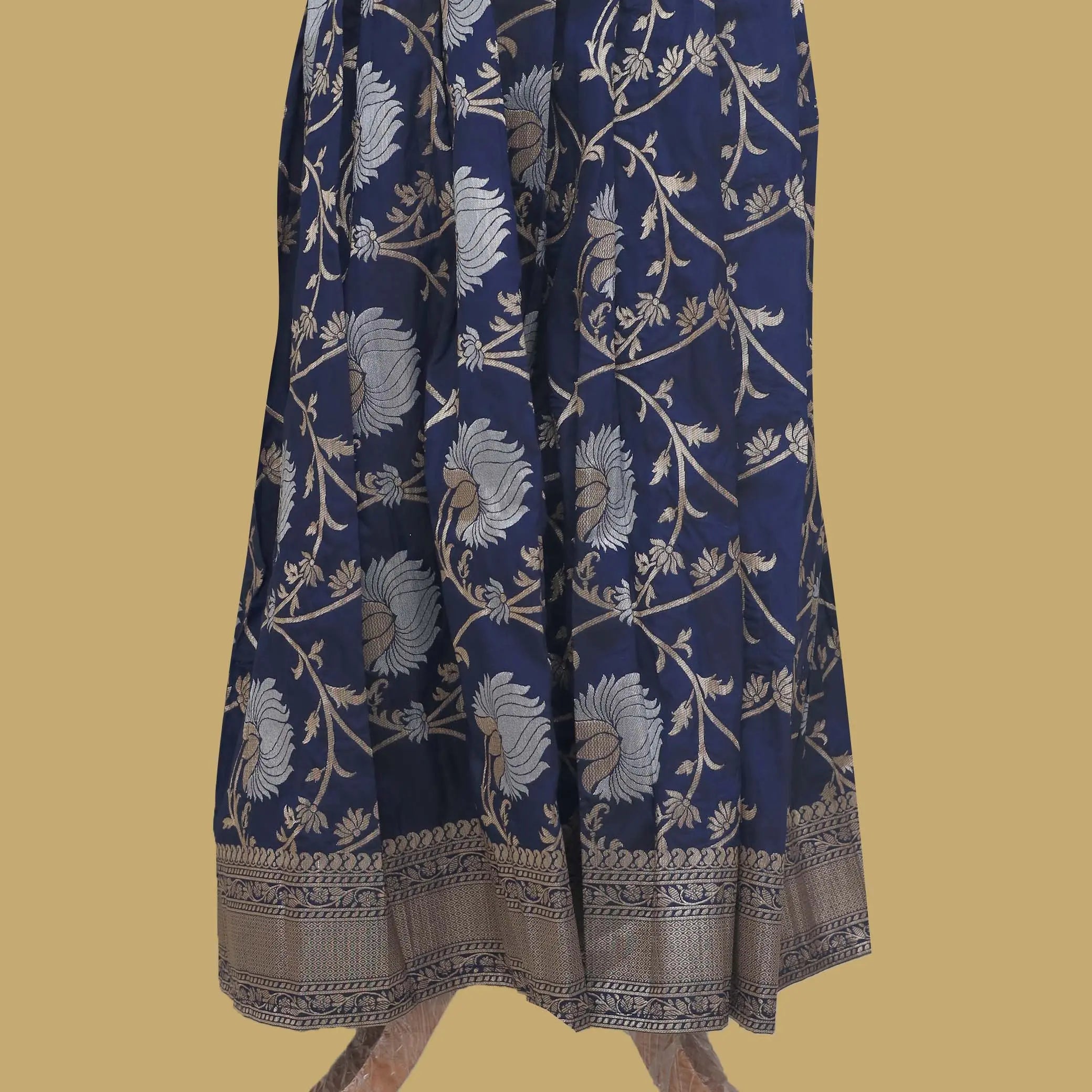 Royal Blue Floral Girls Branded Readymade Pattu Pavadai