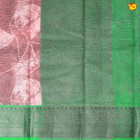 Unique Dark Onion Pink With Green Chanderi Silk Saree with Floral Design and Copper Zari Border - Thenianantham