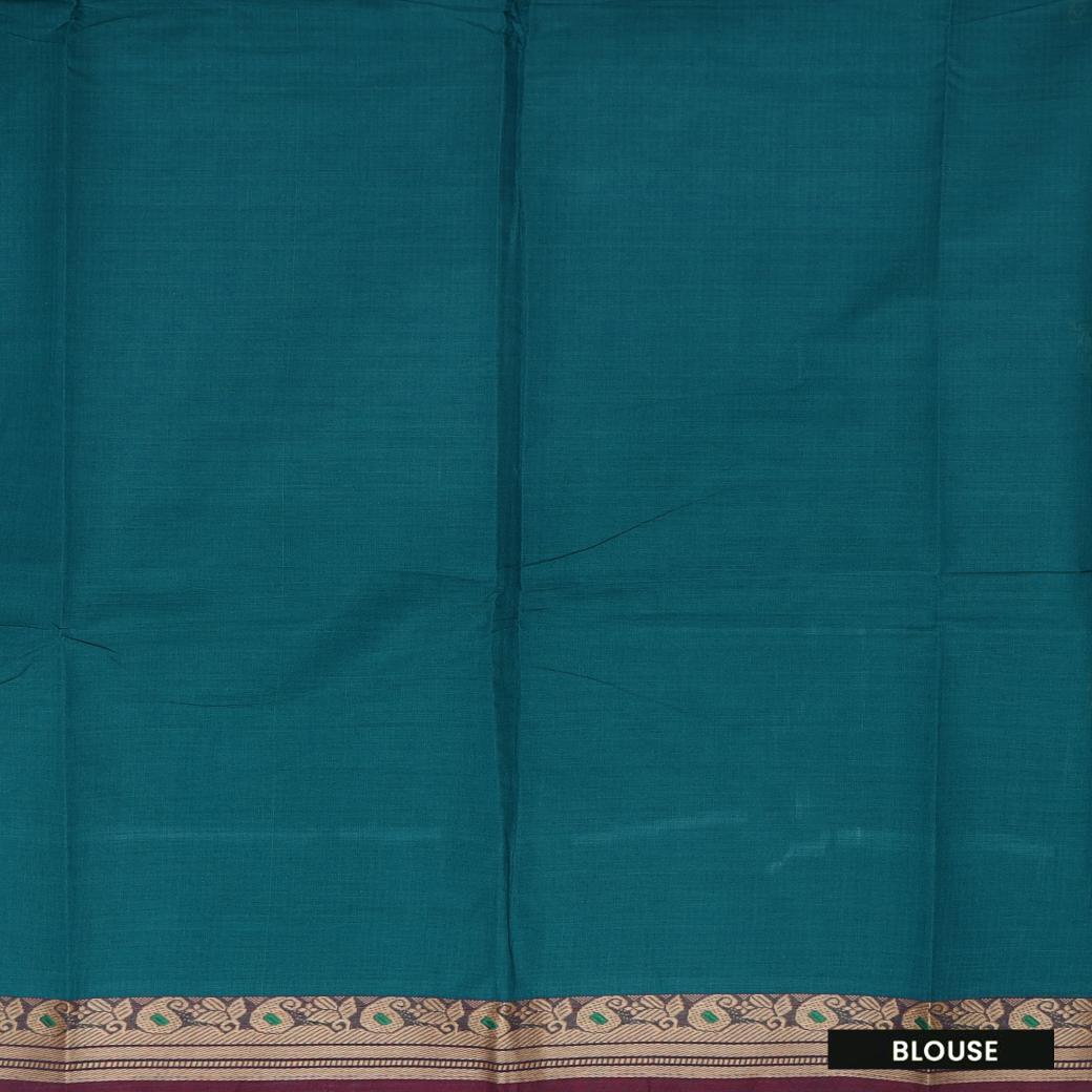 Peacock Blue Colour Pure Cotton Saree with Contrast Border