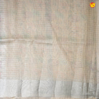 Beige With Silver Border Tissue Checks With Floral Digital Prints saree - Thenianantham