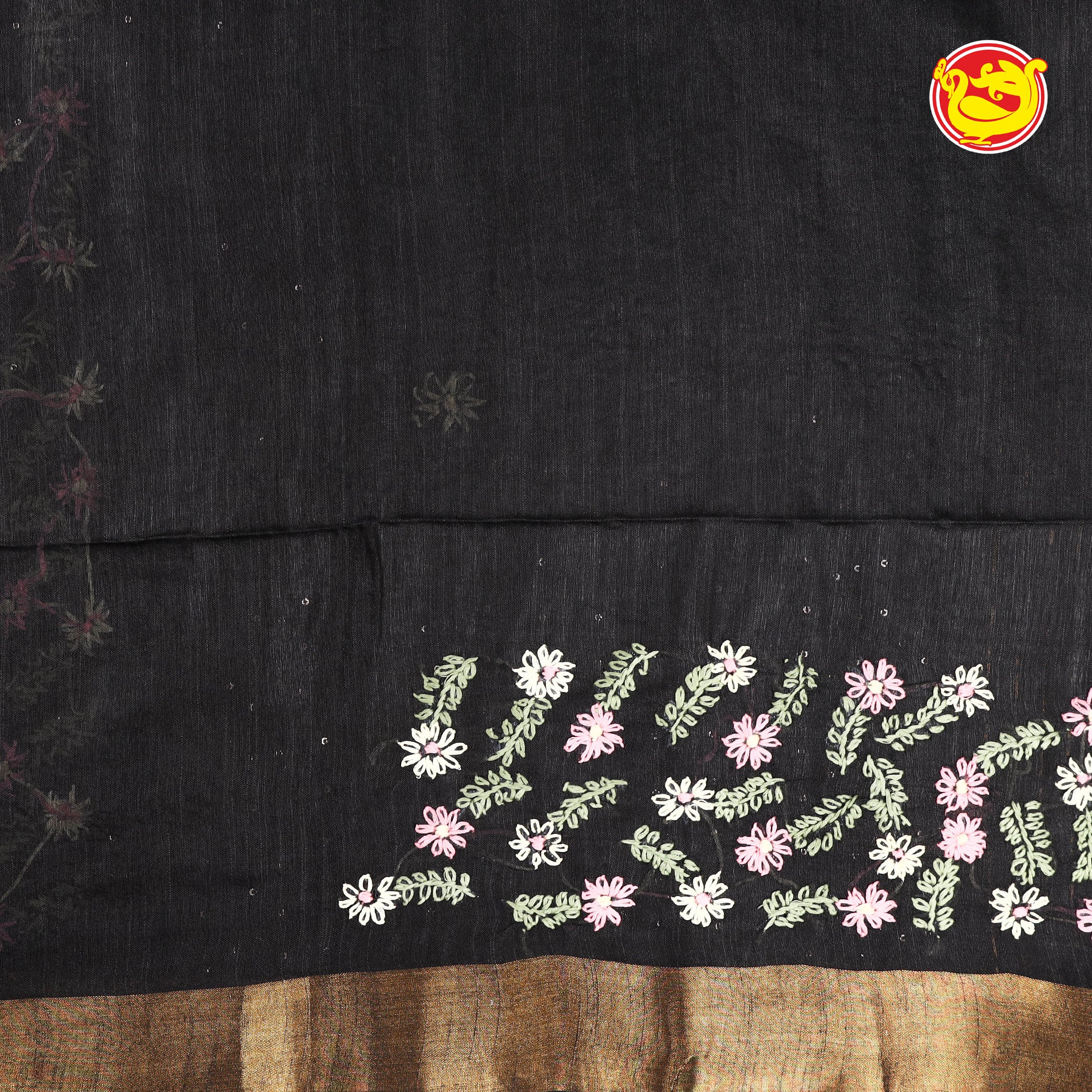 Black bamboo tussar saree with embroidery and sequence