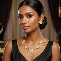 Elegant Lotus Gold-Plated Ad StoneWith  Earring Set Necklace