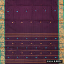 Dark Purple With Green Pure Cotton Saree without Blous