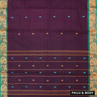 Dark Purple With Green Pure Cotton Saree without Blous